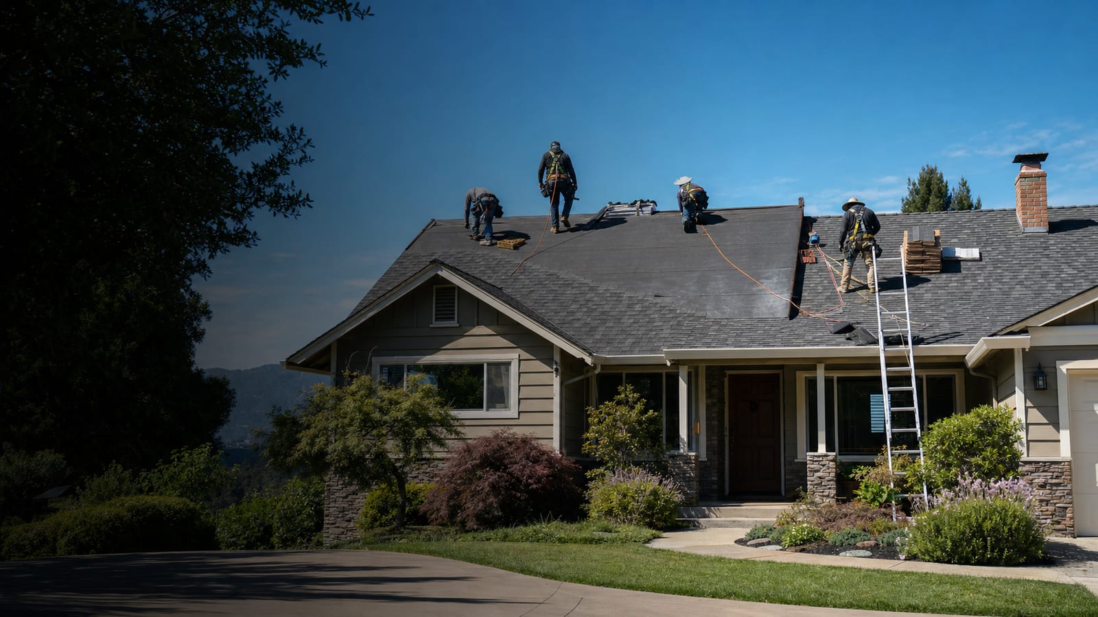 Grace Roofing crew working a Bay Area residential roof