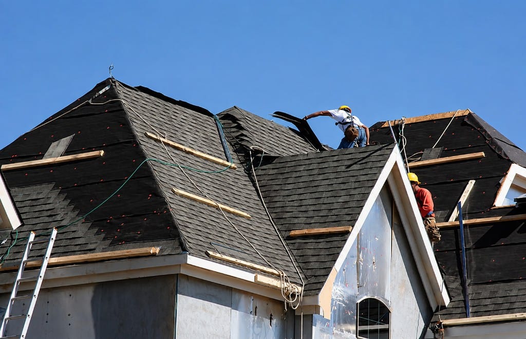 Close detail of dormer flashing on a premium dark roof